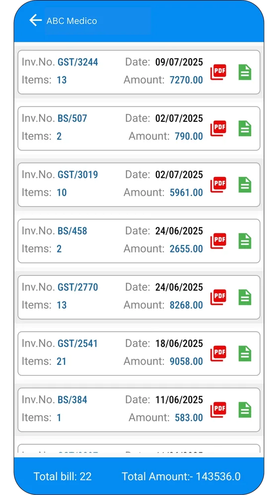 Outstanding bills with pending amounts and due dates